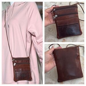 Vintage Roots Hanging Pouch Tribe Leather Crossbody Bag Brown